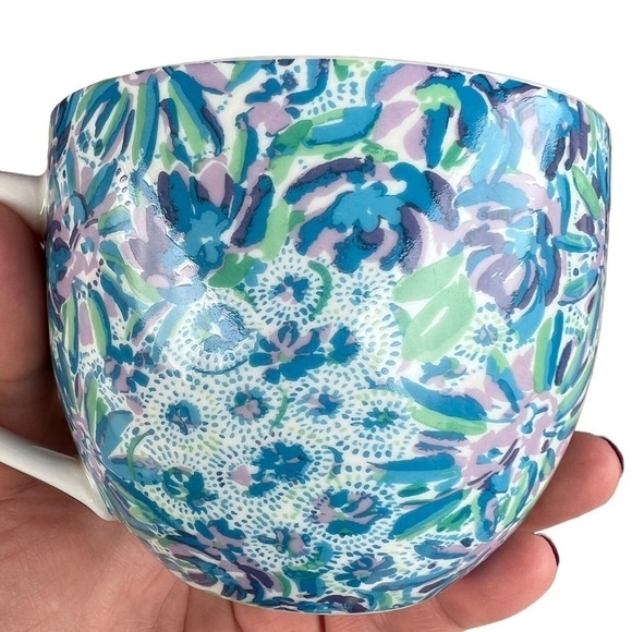 Lilly Pulitzer High Maintenance Round Coffee Mug Set 12 Oz Bright Blue Floral - Picture 7 of 10